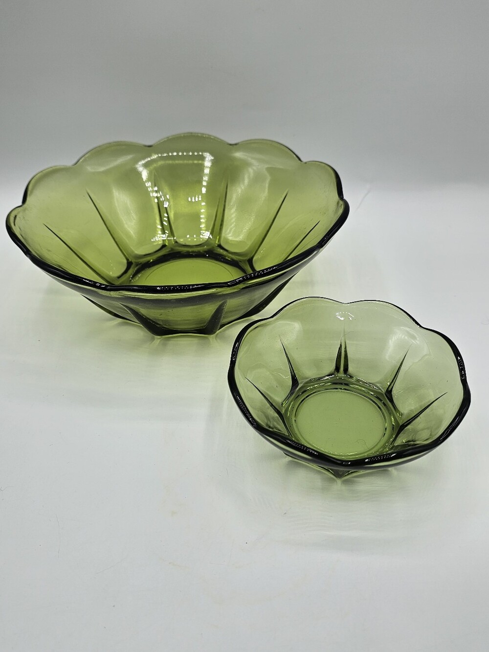 Vintage Anchor Hocking Swedish Modern Avocado Green Glass Chip & Dip Set